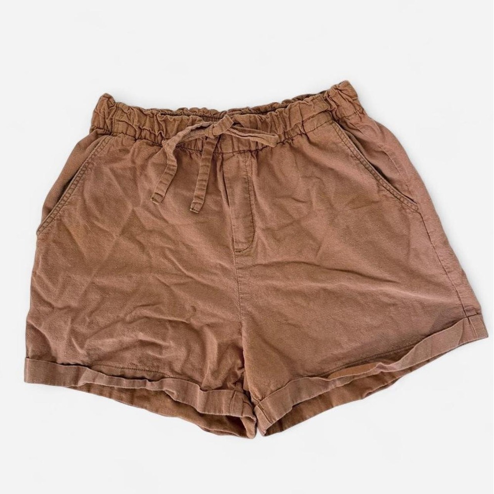 Uniqlo Womens Brown Linen Cotton Blend Drawstring Shorts 410638 Size M